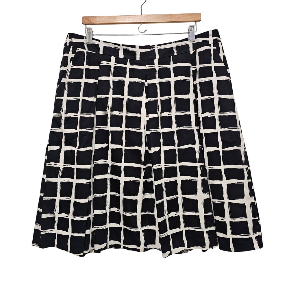 Ann Taylor Factory 16 Black White Windowpane Print Skirt Pleated A-Line‎ Office